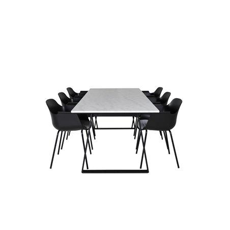 Estelle Dining Table 200*90*H76 - White / Black, Comfort Plastic Dining Chair - Black Legs -Black Plastic_6