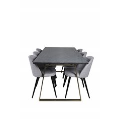 Estelle Dining Table 200*90*H76 - Grey / Brass, Velvet Dining Chiar - Black legs - Light GreyFabric_6