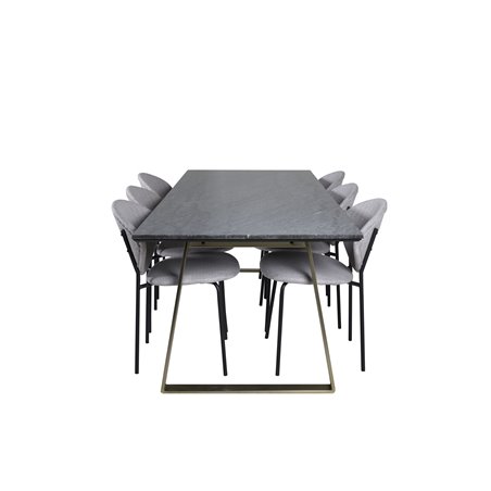 Estelle Dining Table 200*90*H76 - Grey / Brass, Vault Dining Chair - Black Legs - Grey Fabric_6