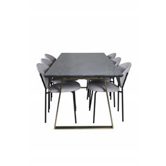 Estelle Dining Table 200*90*H76 - Grey / Brass, Vault Dining Chair - Black Legs - Grey Fabric_6