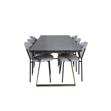 Estelle Dining Table 200*90*H76 - Grey / Brass, Vault Dining Chair - Black Legs - Grey Fabric_6