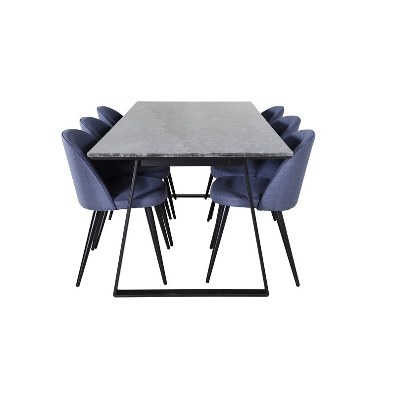 Estelle Spisebord 200 * 90 * H76 - Sort / Sort, Velvet Spisebord - Sorte ben - Blue Stof_6