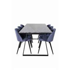 Estelle Dining Table 200*90*H76 - Black / Black, Velvet Dining Chiar - Black legs - Blue Fabric_6