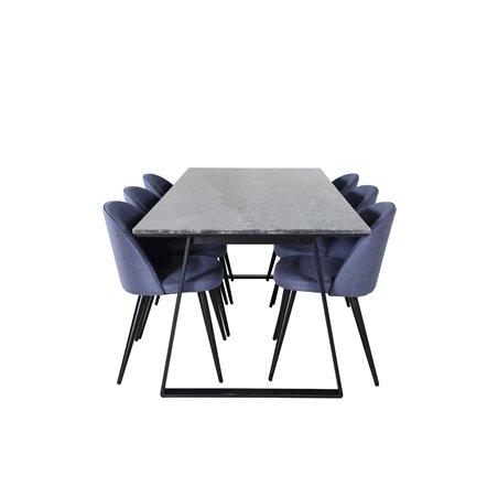 Estelle Dining Table 200*90*H76 - Black / Black, Velvet Dining Chiar - Black legs - Blue Fabric_6