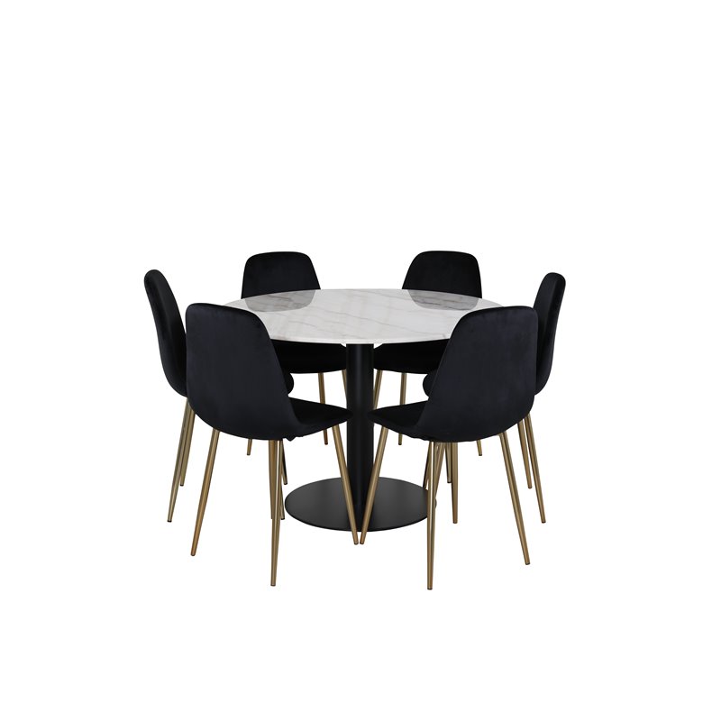 Estelle Round Dining Table ø106 H75 - White / Black, Polar Dining Chair - Black / Brass_6