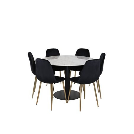 Estelle Round Dining Table ø106 H75 - White / Black, Polar Dining Chair - Black / Brass_6