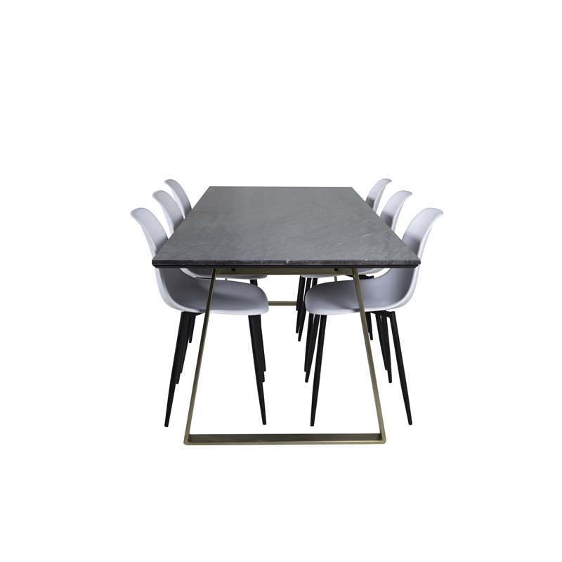 Estelle Dining Table 200*90*H76 - Grey / Brass, Polar Plastic Dining Chair - Black Legs / White Plastic_6