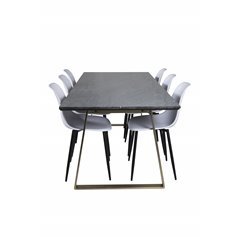 Estelle Dining Table 200*90*H76 - Grey / Brass, Polar Plastic Dining Chair - Black Legs / White Plastic_6