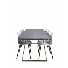 Estelle Spisebord 200 * 90 * H76 - Grå / Messing, Arctic Dining Chair - Sorte Ben - Hvid Pla stic_6