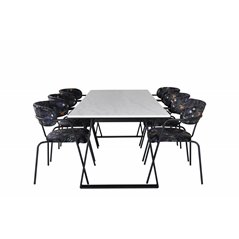 Estelle Dining Table 200*90*H76 - White / Black, Arrow armchair - Black Legs - Black Flower printed Fabric_6