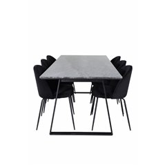 Estelle Dining Table 200*90*H76 - Black / Black, Wrinkles Dining Chair - Black Legs - Black  Velvet_6