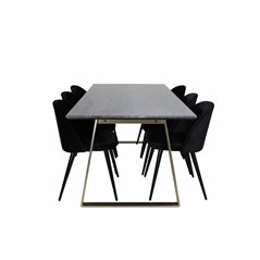 Estelle Dining Table 200*90*H76 - Grey / Brass, Velvet Dining Chair - Black / Black_6