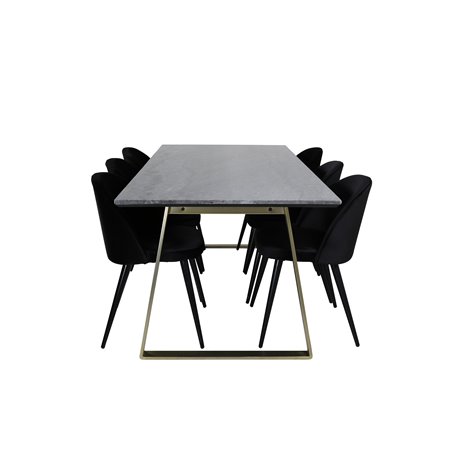 Estelle Dining Table 200*90*H76 - Grey / Brass, Velvet Dining Chair - Black / Black_6