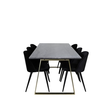 Estelle Dining Table 200*90*H76 - Grey / Brass, Velvet Dining Chair - Black / Black_6