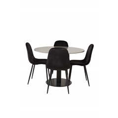 Razzia Dining Table ø106cm - Grey / Black, Polar Dining Chair - Black legs / Black Velvet (ersätter 19902-888)_4