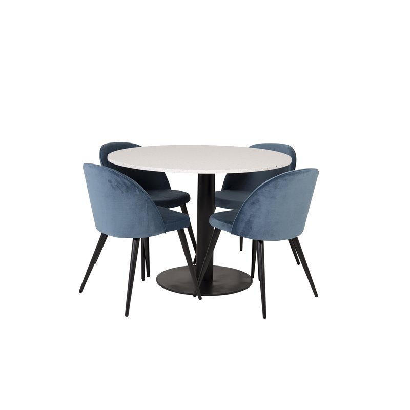 Razzia Dining Table ø106cm - White / Black, Velvet Dining Chair - Blue / Black_4