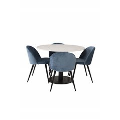 Razzia Dining Table ø106cm - White / Black, Velvet Dining Chair - Blue / Black_4