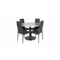 Razzia Dining Table ø106cm - Grey / Black, Slim High Back Dining Chair - Black Legs - Black PU_4