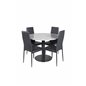 Razzia Dining Table ø106cm - Grey / Black, Slim High Back Dining Chair - Black Legs - Black PU_4