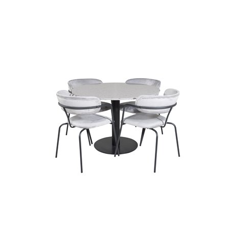 Razzia Dining Table ø106cm - Grey / Black, Arrow armchair - Black Legs - Grey Velvet_4