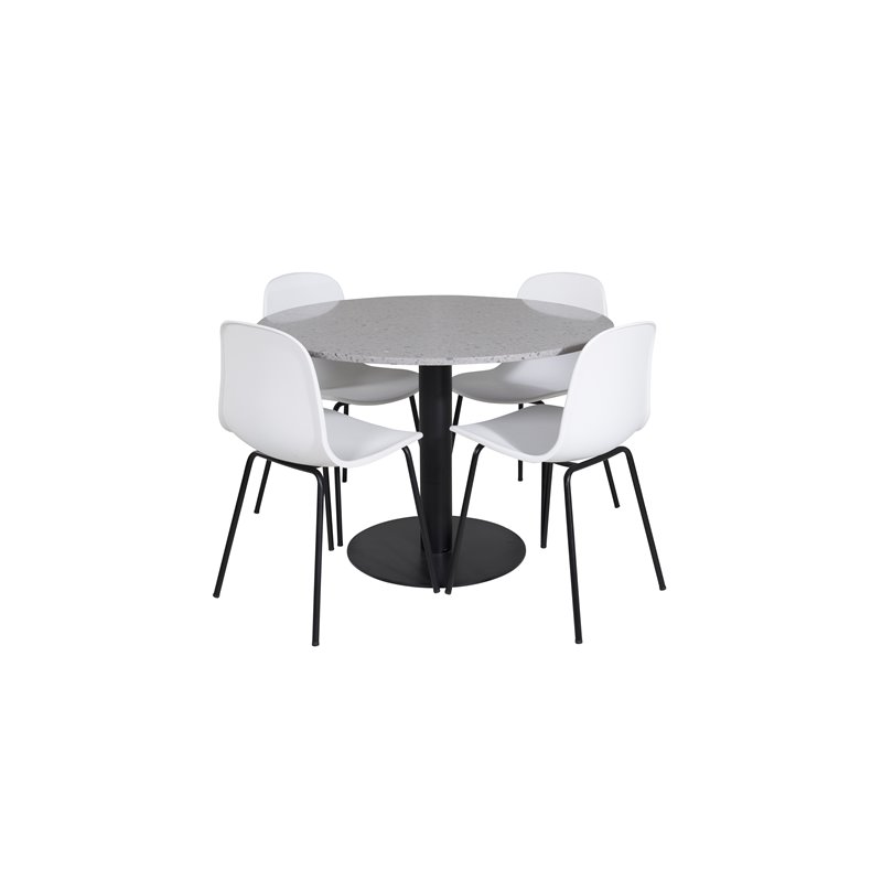 Razzia Spisebord ø106cm - Grå / Sort, Arctic Dining Chair - Sorte Ben - Hvid Pla stic_4