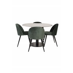 Razzia Dining Table ø106cm - Grey / Black, Velvet Dining Chair - Green / Black_4