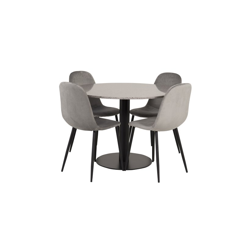 Razzia Dining Table ø106cm - Grey / Black, Polar Dining Chair - Black legs / Light Grey Velvet (ersätter 19902-885)_4