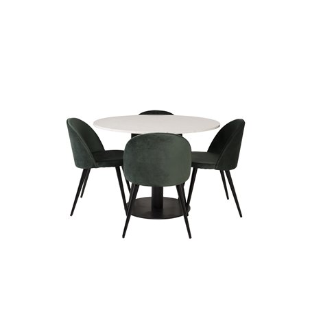 Razzia Dining Table ø106cm - White / Black, Velvet Dining Chair - Green / Black_4