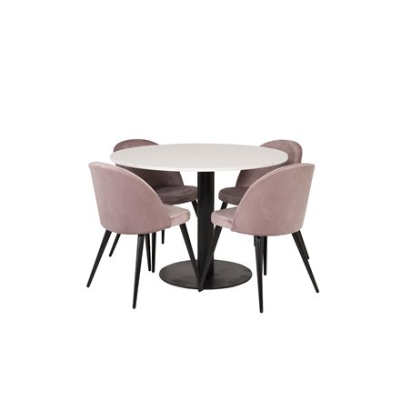 Razzia Dining Table ø106cm - White / Black, Velvet Dining Chair - Pink / Black_4