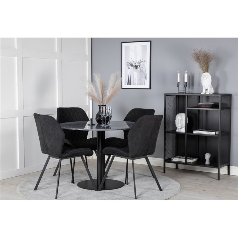 Estelle Round Dining Table ø106 H75 - Black / Black, Gemma Dining Chair - Black Legs - Black Fabric_4