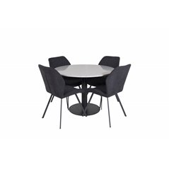 Razzia Dining Table ø106cm - Grey / Black, Gemma  Dining Chair - Black Legs - Black Fabric_4