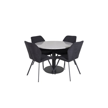 Razzia Dining Table ø106cm - Grey / Black, Gemma  Dining Chair - Black Legs - Black Fabric_4