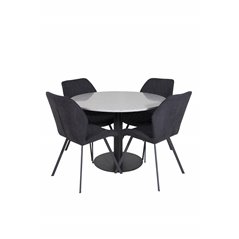 Razzia Dining Table ø106cm - Grey / Black, Gemma  Dining Chair - Black Legs - Black Fabric_4