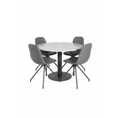 Razzia Dining Table ø106cm - Grey / Black, Polar Dining Chair with Spin function - black Legs - Black PU - Black Stitches_4