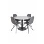 Razzia Dining Table ø106cm - Grey / Black, Polar Dining Chair with Spin function - black Legs - Black PU - Black Stitches_4