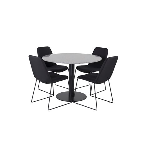 Razzia Dining Table ø106cm - Grey / Black, Muce  Dining Chair - Black Legs - Black Fabric_4