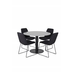 Razzia Dining Table ø106cm - Grey / Black, Muce  Dining Chair - Black Legs - Black Fabric_4