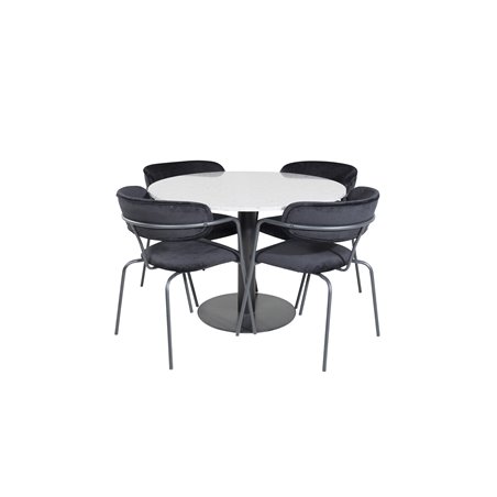 Razzia Dining Table ø106cm - Grey / Black, Arrow armchair - Black Legs - Black Velvet_4