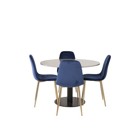 Razzia Dining Table ø106cm - Grey / Black, Polar Dining Chair - Blue / Brass_4