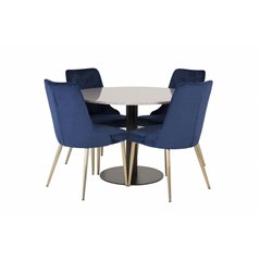 Razzia Dining Table ø106cm - Grey / Black, Velvet Deluxe Dining Chair - Blue / Brass_4