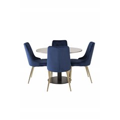 Razzia Dining Table ø106cm - Grey / Black, Velvet Deluxe Dining Chair - Blue / Brass_4