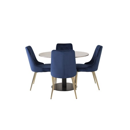 Razzia Dining Table ø106cm - Grey / Black, Velvet Deluxe Dining Chair - Blue / Brass_4