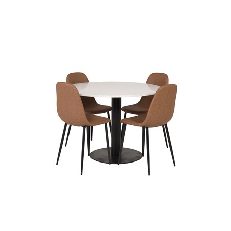 Razzia Dining Table ø106cm - White / Black, Polar Dining Chair - Brown / Black _4