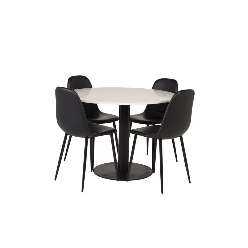 Razzia Dining Table ø106cm - White / Black, Polar Dining Chair - Black / Black_4