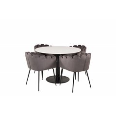 Razzia Dining Table ø106cm - White / Black, Limhamn - Chair - Grey Velvet_4