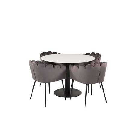 Razzia Dining Table ø106cm - White / Black, Limhamn - Chair - Grey Velvet_4