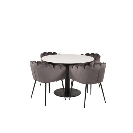 Razzia Dining Table ø106cm - White / Black, Limhamn - Chair - Grey Velvet_4