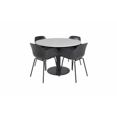 Razzia Dining Table ø106cm - Grey / Black, Comfort Plastic Dining Chair - Black Legs -Black Plastic_4