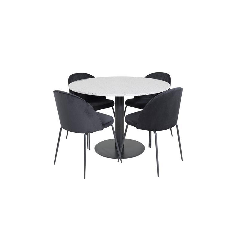 Razzia Dining Table ø106cm - Grey / Black, Wrinkles Dining Chair - Black Legs - Black  Velvet_4