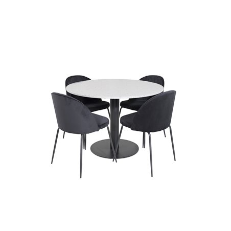 Razzia Dining Table ø106cm - Grey / Black, Wrinkles Dining Chair - Black Legs - Black  Velvet_4